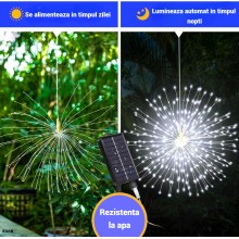 Instalatie Luminoasa EDAR Solara De Exterior, Model Artificii, Cu 8 Moduri De Lumina Si Telecomanda, Fir De 5 Metri, 5 Artifi...