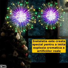 Instalatie De Craciun SIKS Tip Focuri De Artificii Decorative Cu 10 Artificii, 750 Led-uri Interconectabila, 8 Moduri De Ilum...