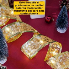 Instalatie Brad Tip Panglica Aurie Luminoasa SIKS Pentru Impodobit Si Decorare Pom De Craciun, 50 Led, 5 Metri, 8 Programe, L...