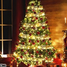 Instalatie Brad Tip Panglica Aurie Luminoasa SIKS Pentru Impodobit Si Decorare Pom De Craciun, 50 Led, 5 Metri, 8 Programe, L...