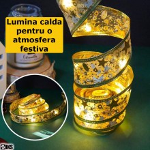 Instalatie Brad Tip Panglica Aurie Luminoasa SIKS Pentru Impodobit Si Decorare Pom De Craciun, 50 Led, 5 Metri, 8 Programe, L...