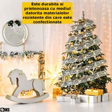 Instalatie Brad Tip Panglica Argintie Luminoasa SIKS Pentru Impodobit Si Decorare Pom De Craciun, 50 Led, 5 Metri, 8 Programe...