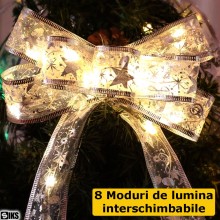 Instalatie Brad Tip Panglica Argintie Luminoasa SIKS Pentru Impodobit Si Decorare Pom De Craciun, 50 Led, 5 Metri, 8 Programe...