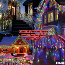 Instalatie Craciun Tip Turturi EDAR, 5 Metri, 110 LED-uri, Multicolora – 8 Jocuri De Lumini, Franjuri Curgatori, Fir Transpar...