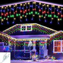 Instalatie Craciun Tip Turturi EDAR, 5 Metri, 110 LED-uri, Multicolora – 8 Jocuri De Lumini, Franjuri Curgatori, Fir Transpar...