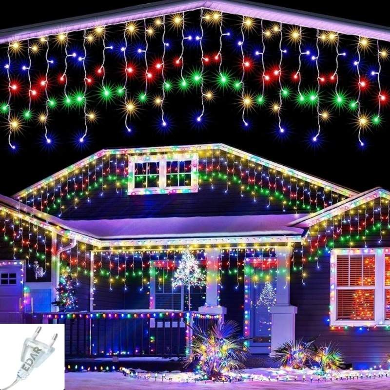 Instalatie Craciun Tip Turturi EDAR, 5 Metri, 110 LED-uri, Multicolora – 8 Jocuri De Lumini, Franjuri Curgatori, Fir Transpar... Instalatie Craciun Tip Turturi EDAR, 5 Metri, 110 LED-uri, Multicolora – 8 Jocuri De Lumini, Franjuri Curgatori, Fir Transpar...