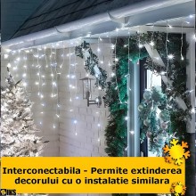 Instalatie Craciun Tip Turturi/Franjuri SIKS, 12 Metri, 300 Led-uri, Pentru Casa / Gradina / Gard, Cu 8 Jocuri De Lumini, Efe...