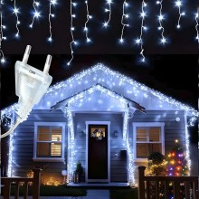 Instalatie Craciun Tip Turturi/Franjuri SIKS, 12 Metri, 300 Led-uri, Pentru Casa / Gradina / Gard, Cu 8 Jocuri De Lumini, Efe...