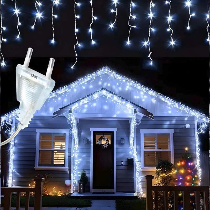 Instalatie Craciun Tip Turturi/Franjuri SIKS, 12 Metri, 300 Led-uri, Pentru Casa / Gradina / Gard, Cu 8 Jocuri De Lumini, Efe...