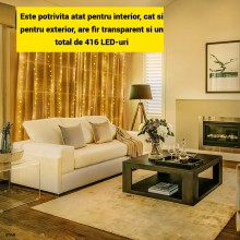 Instalatie LED de Craciun EDAR, Franjuri Luminoase Tip Plasa 3m x 2m, Control Iluminare, Interconectabila, Fir Transparent, D...