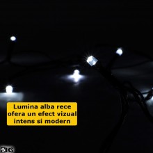 Instalatie De Craciun Liniara SIKS Pentru Brad, 400 Led, 32 Metri, Lumina Alba Rece, 8 Jocuri De Lumini, Fir Negru, Pentru Ca...
