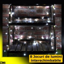 Instalatie De Craciun Liniara SIKS Pentru Brad, 400 Led, 32 Metri, Lumina Alba Rece, 8 Jocuri De Lumini, Fir Negru, Pentru Ca...