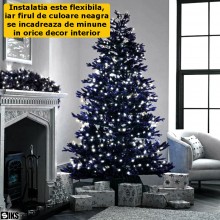 Instalatie De Craciun Liniara SIKS Pentru Brad, 400 Led, 32 Metri, Lumina Alba Rece, 8 Jocuri De Lumini, Fir Negru, Pentru Ca...