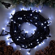 Instalatie De Craciun Liniara SIKS Pentru Brad, 400 Led, 32 Metri, Lumina Alba Rece, 8 Jocuri De Lumini, Fir Negru, Pentru Ca...