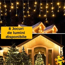 Instalatie Craciun Tip Turturi/Franjuri SIKS, 12 Metri, 300 Led-uri, Pentru Casa / Gradina / Gard, Cu 8 Jocuri De Lumini, Efe...