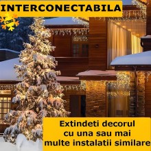 Instalatie Craciun Tip Turturi/Franjuri SIKS, 12 Metri, 300 Led-uri, Pentru Casa / Gradina / Gard, Cu 8 Jocuri De Lumini, Efe...