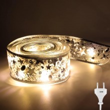 Instalatie Luminoasa Panglica Argintie EDAR pentru Brad de Craciun, 50 LED-uri, 5m, 8 Moduri, Lumina Alb Cald, Alimentare la ...