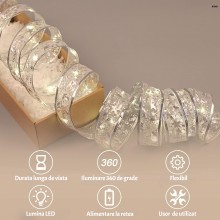 Instalatie Luminoasa Panglica Argintie EDAR pentru Brad de Craciun, 50 LED-uri, 5m, 8 Moduri, Lumina Alb Cald, Alimentare la ...