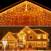 Instalatie De Craciun EDAR Model Turturi, 12 m, 300 Led-uri, Cu 8 Jocuri De Lumini, Franjuri, Efect Flash, Pentru Exterior/In...