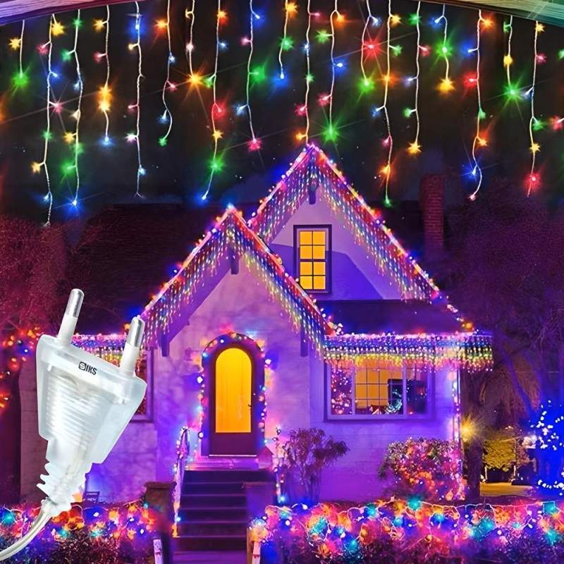 Instalatie Craciun Tip Turturi/Franjuri SIKS, 12 Metri, 300 Led-uri, Pentru Casa / Gradina / Gard, Cu 8 Jocuri De Lumini, Efe...