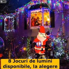 Instalatie Craciun Tip Turturi/Franjuri SIKS, 12 Metri, 300 Led-uri, Pentru Casa / Gradina / Gard, Cu 8 Jocuri De Lumini, Efe...