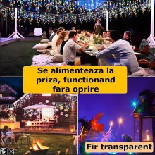 Instalatie Craciun Tip Turturi/Franjuri SIKS, 12 Metri, 300 Led-uri, Pentru Casa / Gradina / Gard, Cu 8 Jocuri De Lumini, Efe...