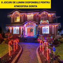 Instalatie De Craciun EDAR Model Turturi, 12 m, 300 Led-uri, Cu 8 Jocuri De Lumini, Franjuri, Pentru Exterior/Interior, Rezis...