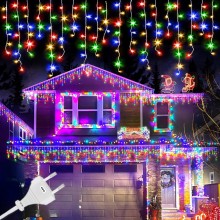 Instalatie De Craciun EDAR Model Turturi, 12 m, 300 Led-uri, Cu 8 Jocuri De Lumini, Franjuri, Pentru Exterior/Interior, Rezis...