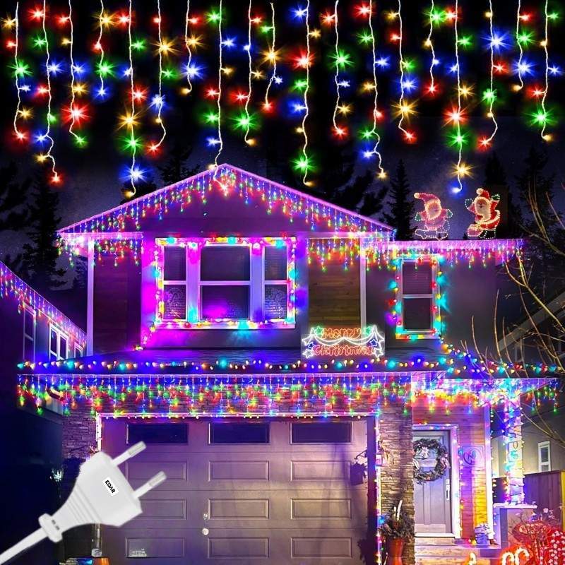 Instalatie De Craciun EDAR Model Turturi, 12 m, 300 Led-uri, Cu 8 Jocuri De Lumini, Franjuri, Pentru Exterior/Interior, Rezis...