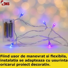 Instalatie de Craciun SIKS Tip Liniar Cu Baterii, 1 Metru, 10 Led-uri, Fir Transparent, 1 Mod De Lumina, Pentru Coronite, Bra...