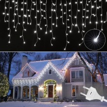 Instalatie De Craciun EDAR Model Turturi, 12 m, 300 Led-uri, Cu 8 Jocuri De Lumini, Franjuri, Efect Flash, Pentru Exterior/In...