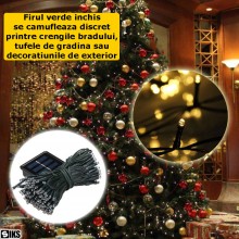 Instalatie De Craciun Liniara Solara SIKS, 30 Metri, 300 Led-uri, De Exterior, Incarcare Panou Solar Mare Si Posibilitate Ali...