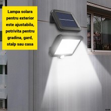 Lampa Solara LED EDAR de Exterior, 120 COB LED cu Senzor de Miscare si Lumina, Telecomanda, Baterie 1200 mAh, 260 Lumeni, 3 M...