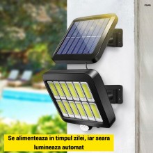 Lampa Solara LED EDAR de Exterior, 120 COB LED cu Senzor de Miscare si Lumina, Telecomanda, Baterie 1200 mAh, 260 Lumeni, 3 M...