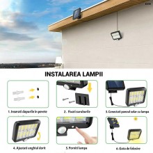 Lampa Solara LED EDAR de Exterior, 120 COB LED cu Senzor de Miscare si Lumina, Telecomanda, Baterie 1200 mAh, 260 Lumeni, 3 M...