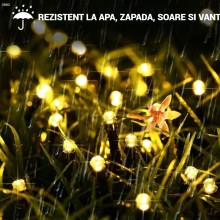 Instalatie Liniara Solara de Craciun EDAR, 30 m, 300 LED-uri Alb Calde, 8 Jocuri de Lumini, Fir Verde Inchis, Pentru Exterior...