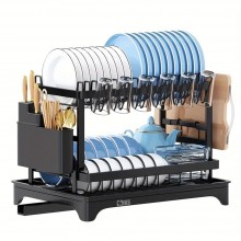Scurgator Vase Metalic Dublu SIKS Cu Suport De Scurgere Automata, Suport Pentru Vase, Uscator Vase, Suport Tacamuri Si Pahare...