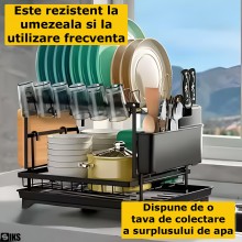 Scurgator Vase Metalic Dublu SIKS Cu Suport De Scurgere Automata, Suport Pentru Vase, Uscator Vase, Suport Tacamuri Si Pahare...