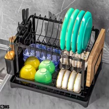 Scurgator Vase Metalic Dublu SIKS Cu Suport De Scurgere Automata, Suport Pentru Vase, Uscator Vase, Suport Tacamuri Si Pahare...