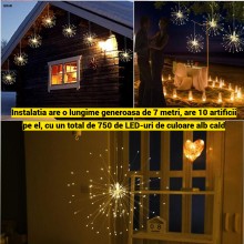 Instalatie Luminoasa EDAR De Exterior/Interior, Model Artificii, 8 Moduri De Lumina, Fir De 7 Metri cu 10 Artificii, Intercon...