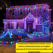 Instalatie De Craciun EDAR Model Turturi, 15 m, 300 Led-uri, Cu 8 Jocuri De Lumini, Franjuri, Pentru Exterior/Interior, Rezis...