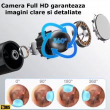 Aparat SIKS Pentru Curatat Urechile De Ceara, Dispozitiv Cu Camera Video, Conectare Wireless La Telefon, Full HD, 1296P, Otos... Aparat SIKS Pentru Curatat Urechile De Ceara, Dispozitiv Cu Camera Video, Conectare Wireless La Telefon, Full HD, 1296P, Otos...