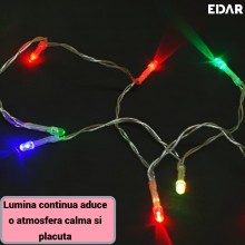 Instalatie De Craciun Tip Liniar EDAR Cu Baterii, 1 Metru, 10 LED-uri Multicolore, Fir Transparent, 1 Mod De Iluminare