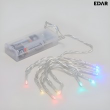 Instalatie De Craciun Tip Liniar EDAR Cu Baterii, 1 Metru, 10 LED-uri Multicolore, Fir Transparent, 1 Mod De Iluminare