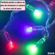 Instalatie De Craciun Tip Liniar EDAR Cu Baterii, 1 Metru, 10 LED-uri Multicolore, Fir Transparent, 1 Mod De Iluminare