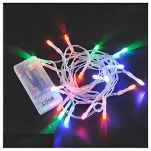 Instalatie De Craciun Tip Liniar EDAR Cu Baterii, 1 Metru, 10 LED-uri Multicolore, Fir Transparent, 1 Mod De Iluminare