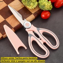 Foarfeca EDAR Multifunctionala pentru Bucatarie, Taiat si Maruntit Alimente, cu Desfacator si Spargator de Nuci, FB1, Roz Foarfeca EDAR Multifunctionala pentru Bucatarie, Taiat si Maruntit Alimente, cu Desfacator si Spargator de Nuci, FB1, Roz