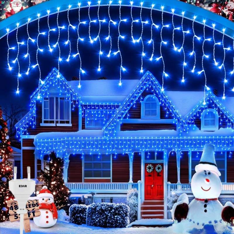 Ghirlanda Luminoasa Tip Franjuri EDAR, Instalatie De Craciun Perdea Pentru Exterior/Interior, 12m, Fir Alb, Lumina Albastra, ... Ghirlanda Luminoasa Tip Franjuri EDAR, Instalatie De Craciun Perdea Pentru Exterior/Interior, 12m, Fir Alb, Lumina Albastra, ...