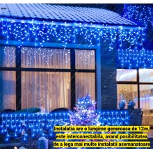 Ghirlanda Luminoasa Tip Franjuri EDAR, Instalatie De Craciun Perdea Pentru Exterior/Interior, 12m, Fir Alb, Lumina Albastra, ... Ghirlanda Luminoasa Tip Franjuri EDAR, Instalatie De Craciun Perdea Pentru Exterior/Interior, 12m, Fir Alb, Lumina Albastra, ...