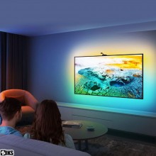 Banda Led Smart SIKS Pentru Fundal TV, 5 Metri, Kit Profesional TV Backlight, Led-uri RGBICW, Camera Inclusa, Multicolora